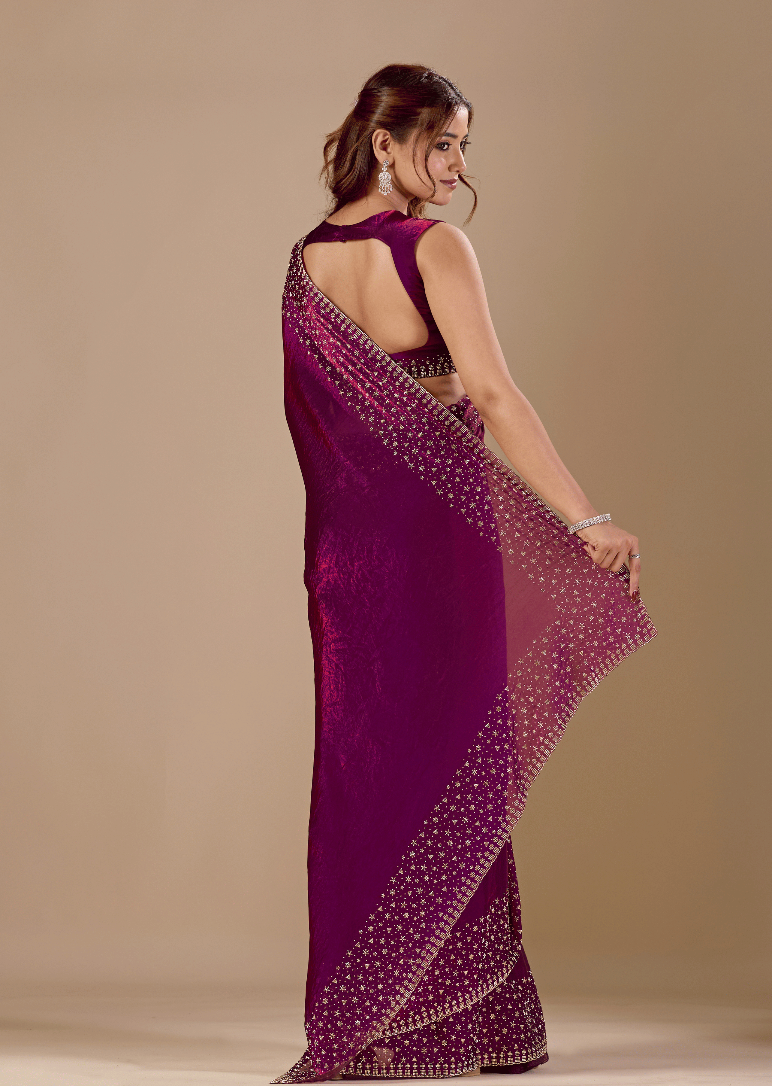 Purple Tissue Silk Saree With Stone Work