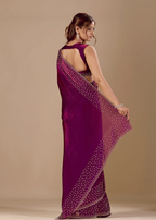Purple Tissue Silk Saree Back Pose - Stone Work Detail