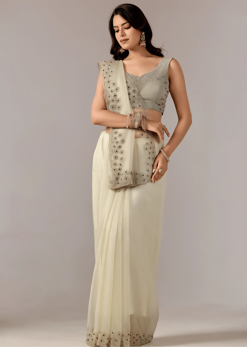 Pista Green Tissue Saree Side Pose - Wedding Wear Saree