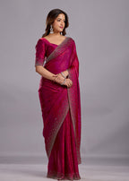 Rani Pink Tissue Silk Saree With Crystal Stone Work