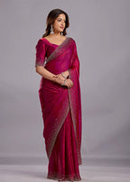 Rani Pink Tissue Silk Saree Draped Look - Crystal Stone Work Design