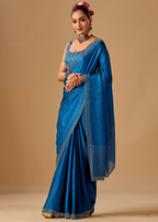 Royal Blue Tissue Silk Saree With Stone Work Border