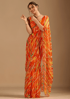 Orange Chiffon Saree With Stone Work