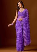 Royal Purple Chiffon Saree With Stone Work