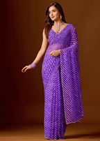 Royal Purple Chiffon Saree With Stone Work