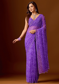 Royal Purple Chiffon Saree With Stone Work - Front Look | Buy On Ethnic9