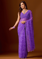 Royal Purple Chiffon Saree With Stone Work - Front Look | Buy On Ethnic9