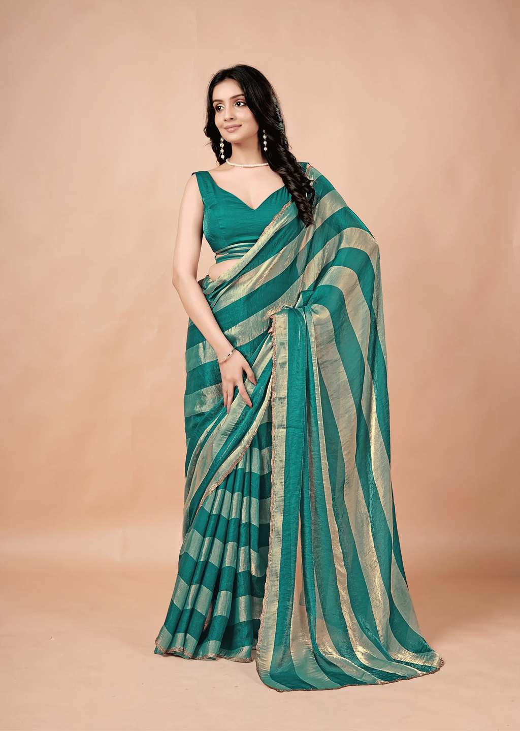 Firoze Tissue Silk Saree With Striped Weave