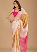 Pink Organza Silk Saree With Printed Pallu