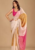 Pink Organza Silk Saree With Printed Pallu - Front Look | Buy On Ethnic9