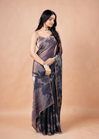 Smoky Purple Organza Silk Saree With Metallic Floral Print