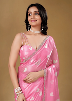 Candy Pink Organza Silk Saree With Heart Print - Photo 4 | Buy Online Ethnic9