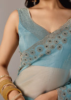 Sky Blue Tissue Saree Pallu Detail - Festive Wear Saree