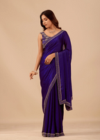 Midnight Blue Tissue Silk Saree With Crystal Border Work