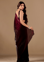 Wine Purple Organza Silk Saree With Stone Work Border