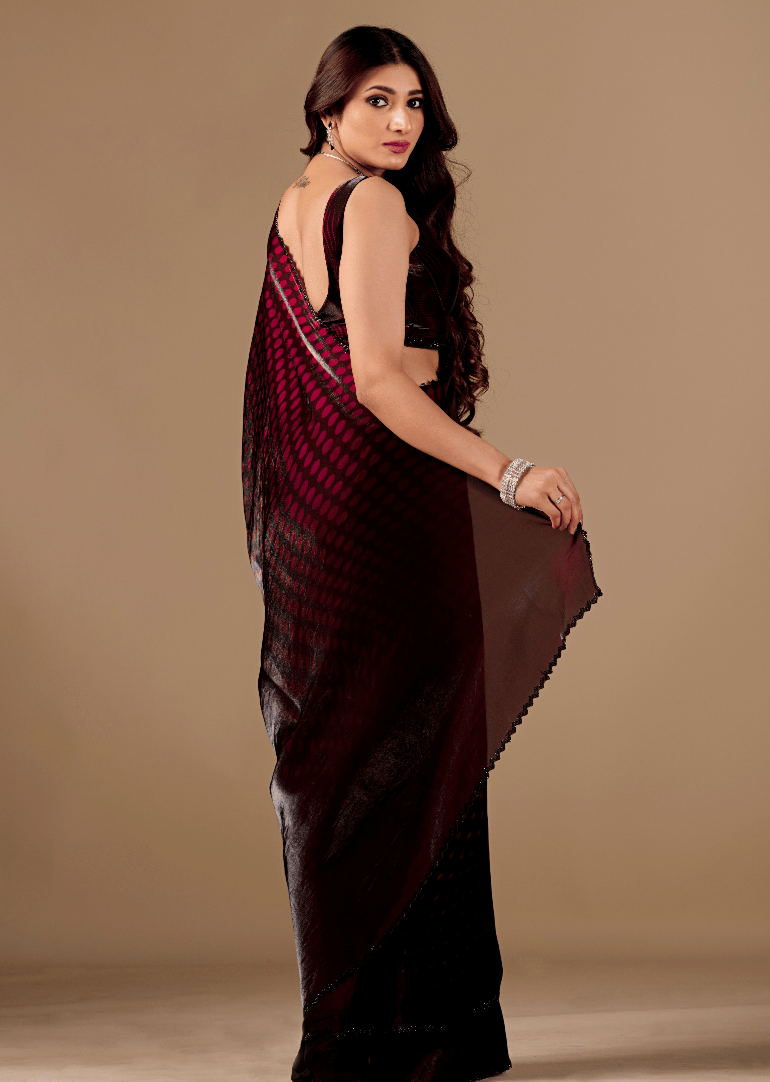 Wine Purple Organza Silk Saree With Stone Work Border