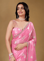 Candy Pink Organza Silk Saree With Heart Print