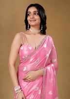 Candy Pink Organza Silk Saree Side Pose - Party Wear Saree