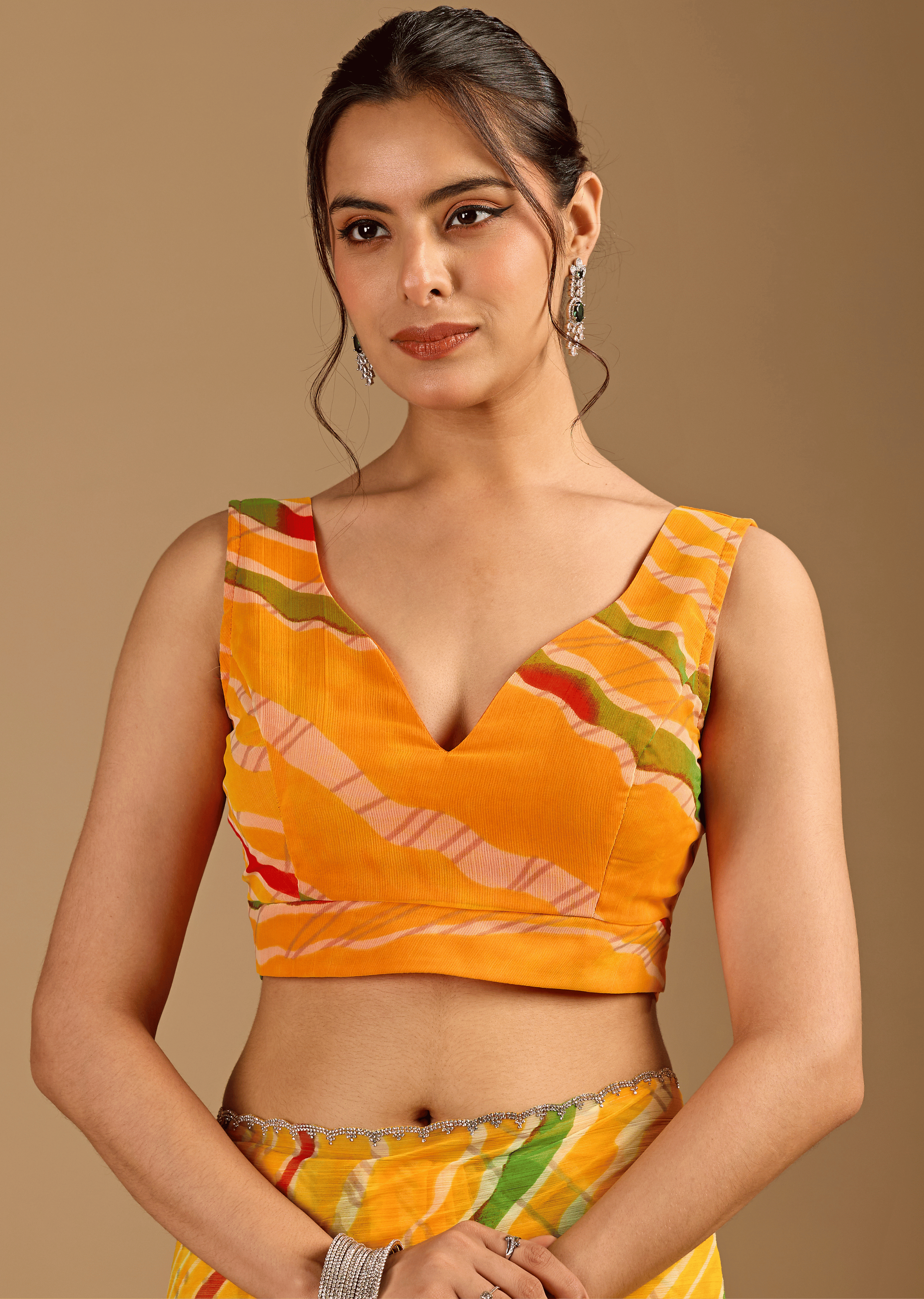 Mustard Yellow Chiffon Saree With Stone Work