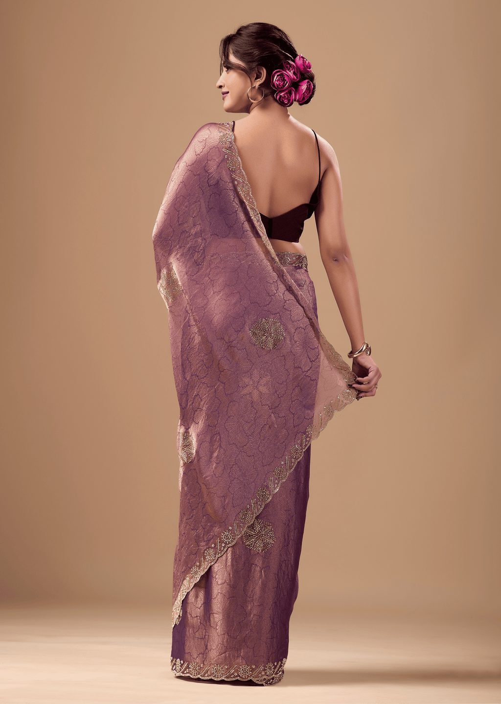 Lavender Mauve Jacquard Saree With Zarkan Stone Border