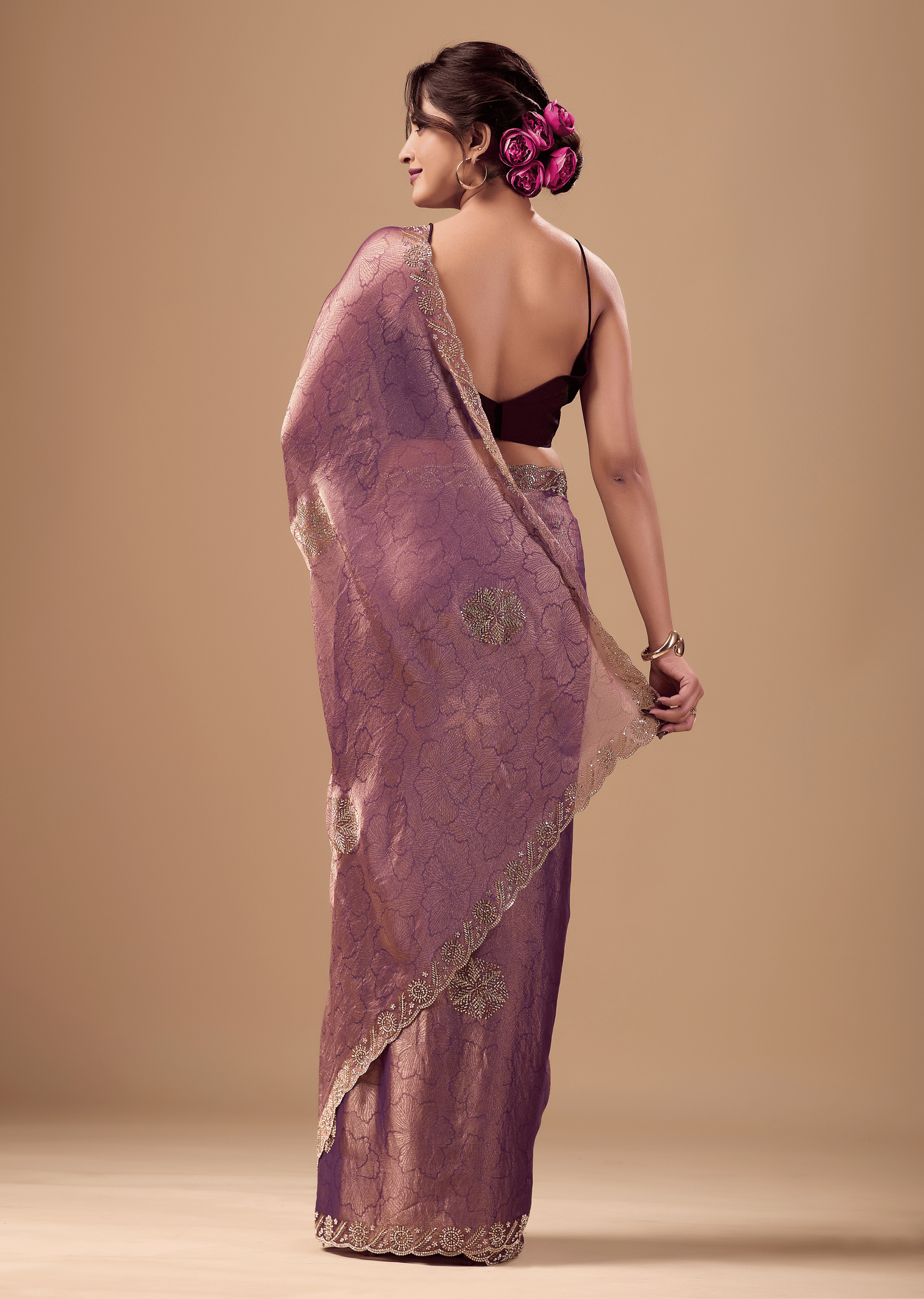 Lavender Mauve Jacquard Saree With Zarkan Stone Border