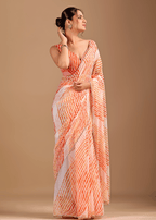 Peach Orange Chiffon Saree With Leheriya Print