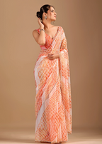 Peach Orange Chiffon Saree Standing Look - Party Wear Saree