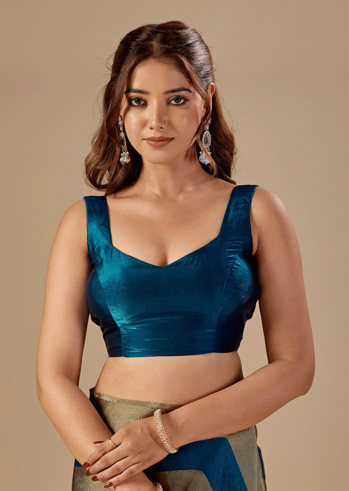 Royal Teal Tissue Silk Saree With Solid Finish