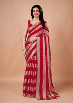 Rani Pink Tissue Silk Saree With Metallic Stripe Work