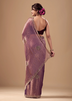 Lavender Mauve Jacquard Saree With Zarkan Stone Border