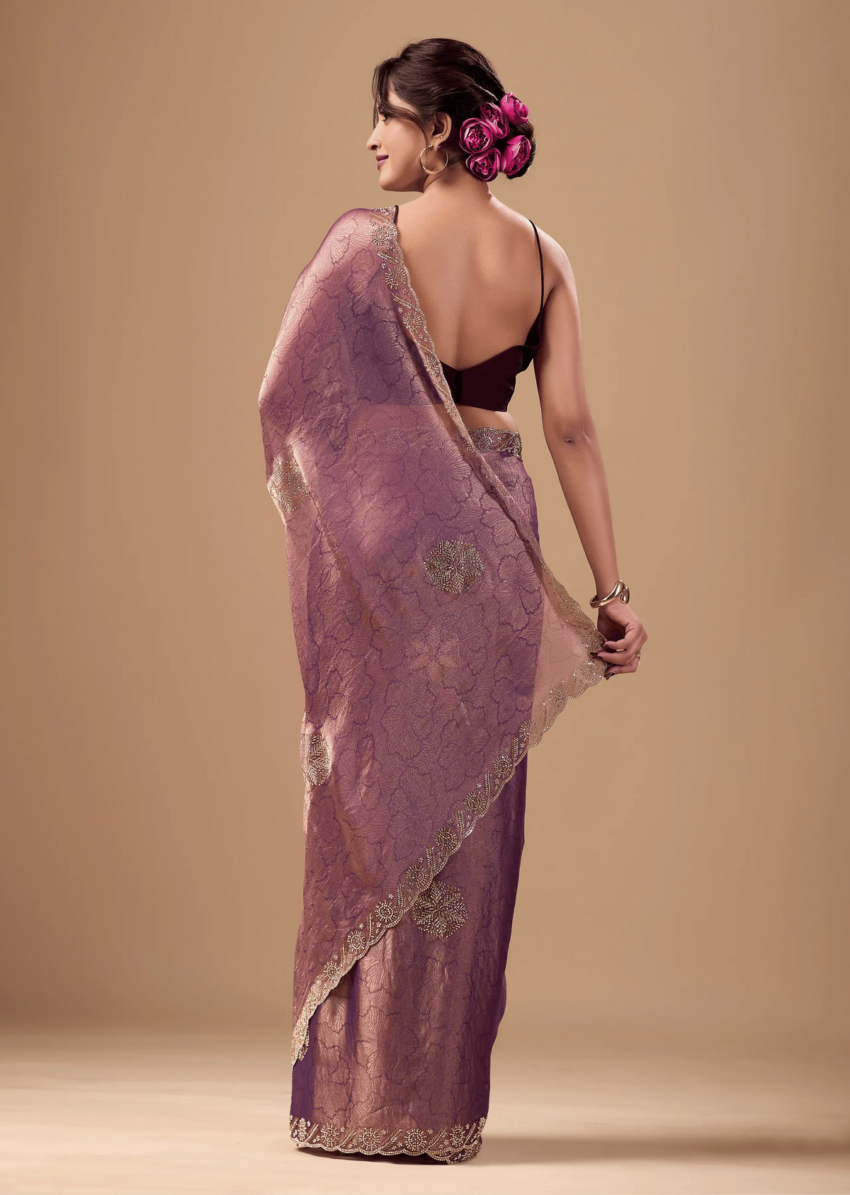 Lavender Mauve Jacquard Saree With Zarkan Stone Border