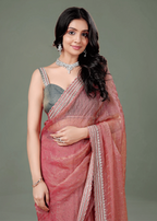 Dusty Pink Organza Saree Side Pose - Wedding Wear Saree