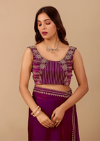Royal Purple Tissue Silk Saree With Crystal Border Work - Photo 6 | Buy Online Ethnic9