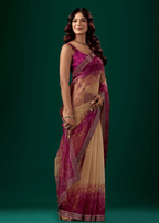 Rani Pink Organza Saree With Floral Print