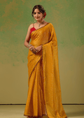 Mustard Yellow Tissue Silk Saree With Foil Butti Work