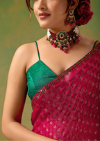 Rani Pink Tissue Silk Saree With Foil Butti Print