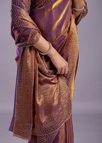  Copper Purple Tissue Silk Saree Standing Look - Party Wear Saree
