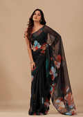 Black Soft Organza Saree With Floral Print