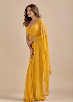 Mustard Yellow Chiffon Saree With Floral Embroidery