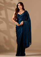 Navy Blue Organza Silk Saree Side Pose - Party Wear Saree