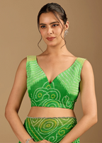 Parrot Green Chiffon Saree With Bandhani Print - Photo 3 | Buy Online Ethnic9