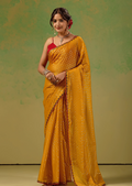 Mustard Yellow Tissue Silk Saree With Foil Butti Work - Front Look | Buy Online Ethnic9