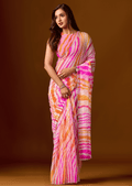 Pink Peach Chiffon Saree With Stone Work