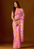 Pink Peach Chiffon Saree With Stone Work - Front Look | Buy On Ethnic9