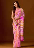 Pink Peach Chiffon Saree With Stone Work - Front Look | Buy On Ethnic9