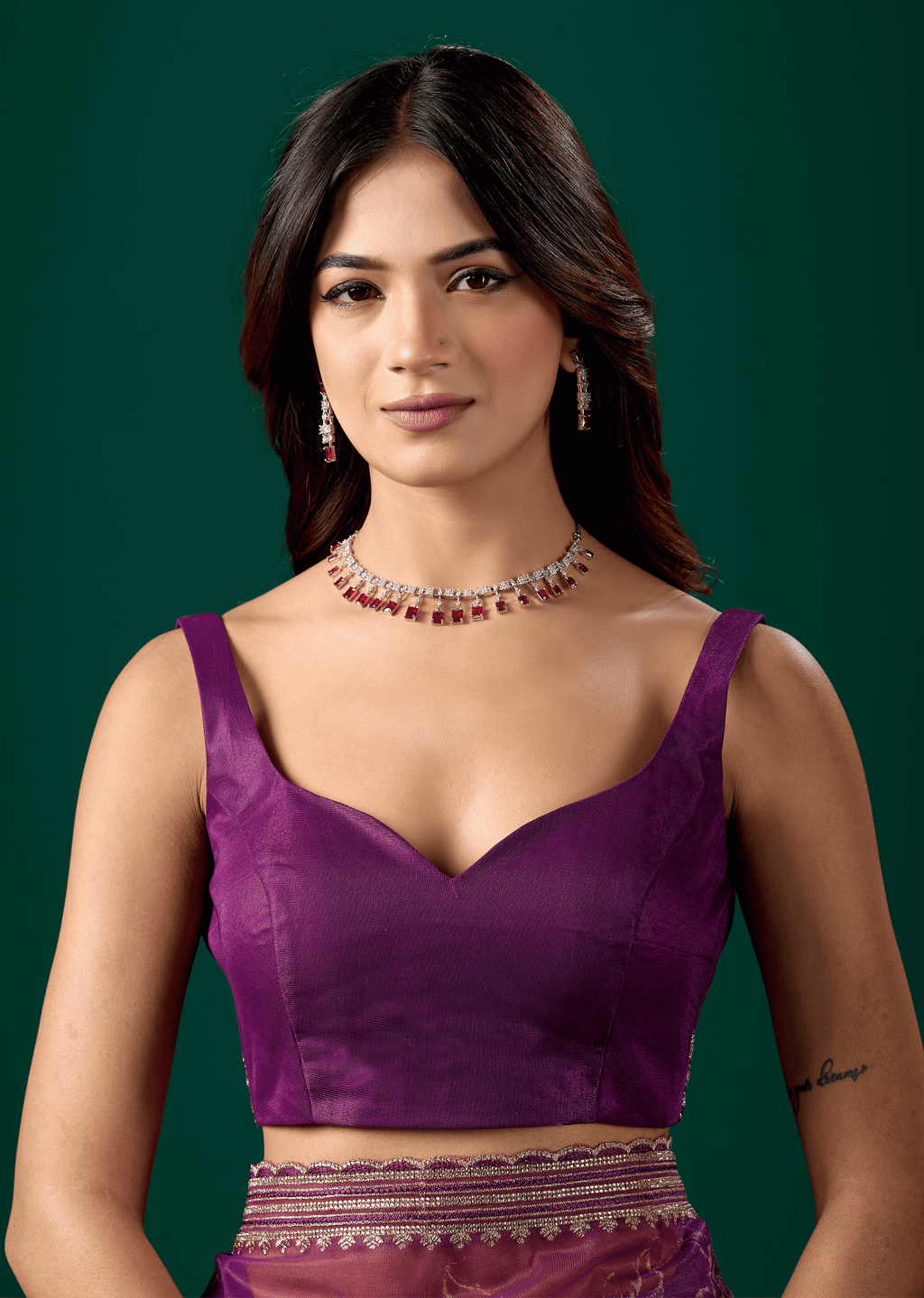 Royal Purple Organza Saree With Floral Print