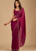 Wine Tissue Silk Saree With Stone Work - Front Look | Buy Online Ethnic9
