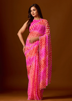 Flamingo Pink Chiffon Saree With Shibori Print