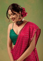 Rani Pink Tissue Silk Saree With Foil Butti Work