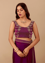 Royal Purple Tissue Silk Saree With Crystal Border Work